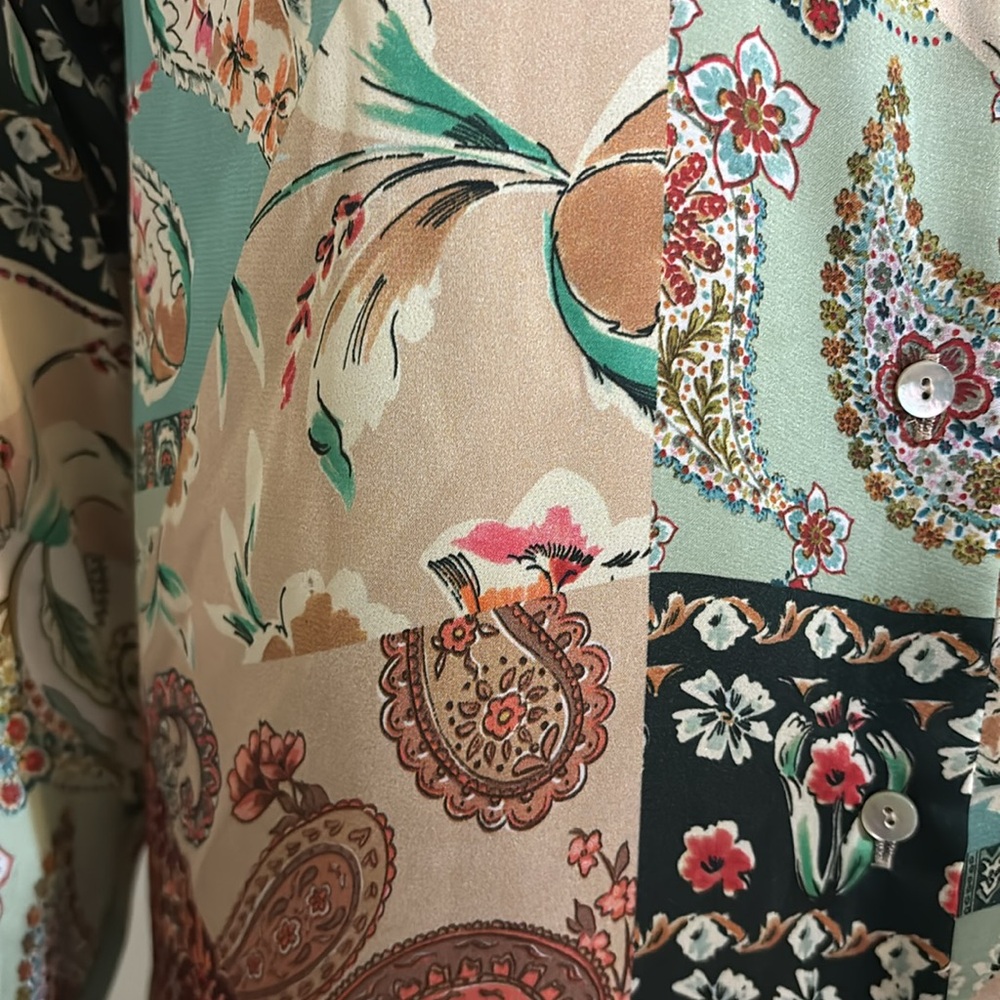 Satin Print Button Down Blouse - image 3